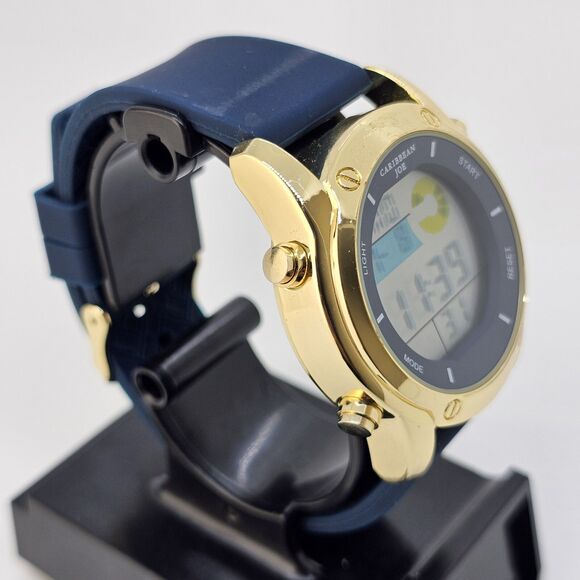 43MM Caribbean Joe Men's Digital Watch Alarm Chrono Gold Case Blue Plastic Bands - Picture 4 of 15